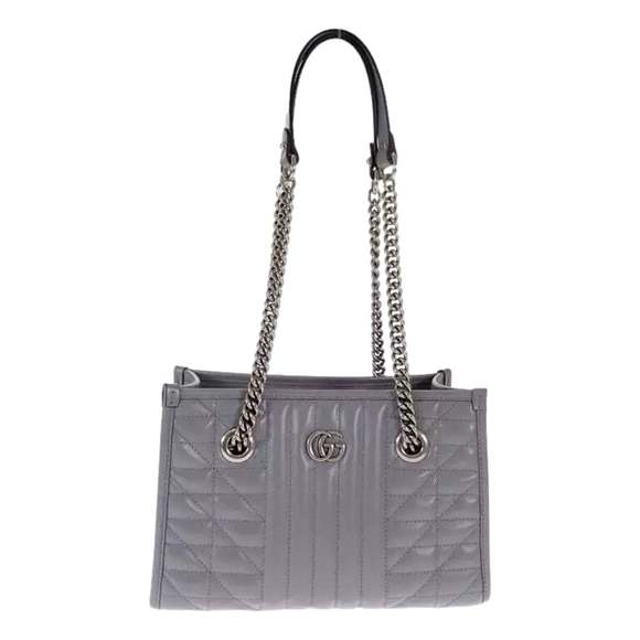 Gucci GG Marmont Silver Medium Chain Shoulder Tote Bag Gray - Picture 1 of 7